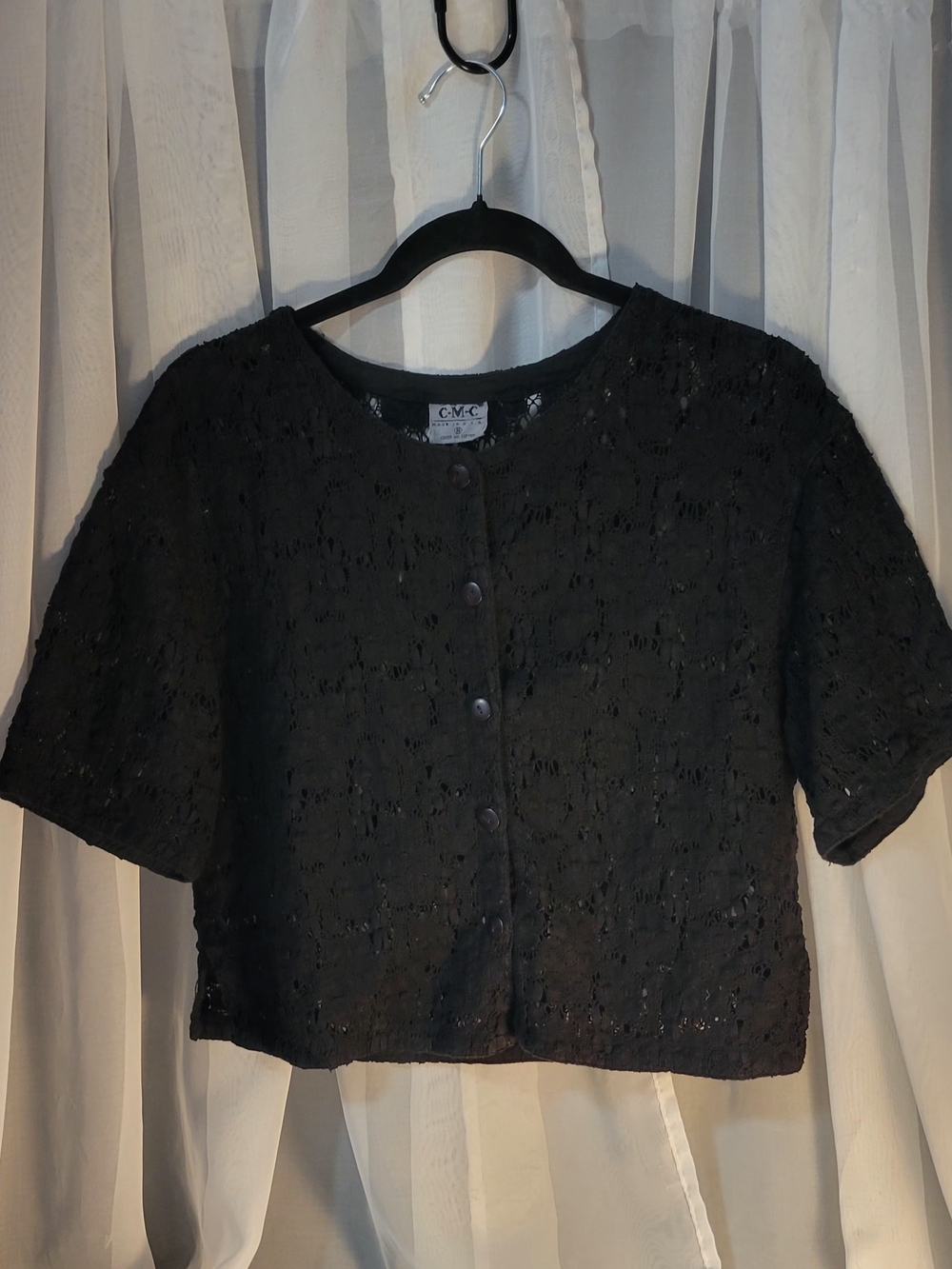 C·M·C Black Lace Button-Front Cropped Shirt